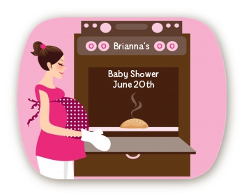 Bun in the Oven Girl - Personalized Baby Shower Rounded Corner Stickers