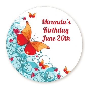  Butterfly Wishes - Round Personalized Birthday Party Sticker Labels 