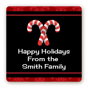 Candy Canes - Square Personalized Christmas Sticker Labels