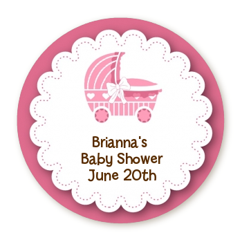  Carriage - Round Personalized Baby Shower Sticker Labels Purple