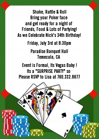 Casino Night Royal Flush - Birthday Party Invitations