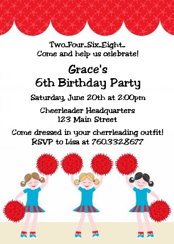 Cheerleader - Birthday Party Invitations