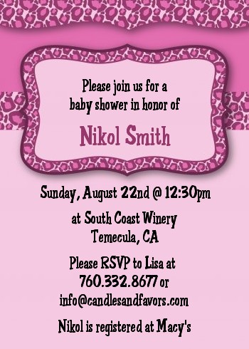 Cheetah Print Pink - Birthday Party Invitations