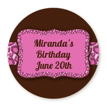  Cheetah Print Pink - Round Personalized Birthday Party Sticker Labels 