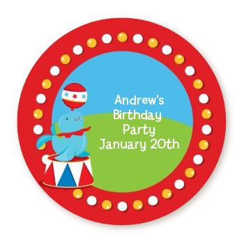  Circus Seal - Round Personalized Birthday Party Sticker Labels 