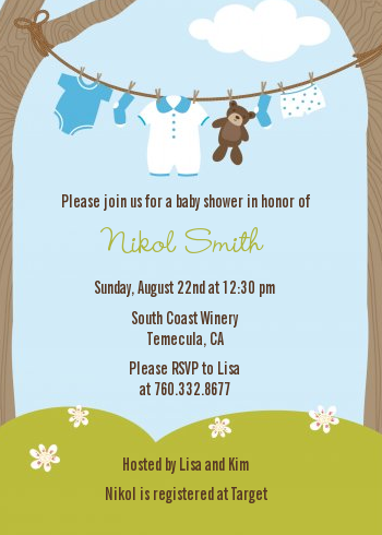 Clothesline It's A Boy - Baby Shower Invitations