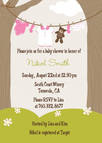 Clothesline It's A Girl - Baby Shower Invitations