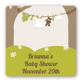 Clothesline It's A Baby - Square Personalized Baby Shower Sticker Labels
