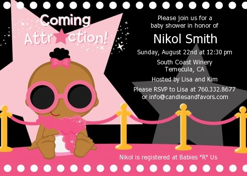  A Star Is Born!® Hollywood Black|Pink - Baby Shower Invitations Brown Hair