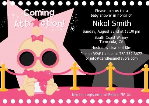  A Star Is Born!® Hollywood Black|Pink - Baby Shower Invitations Brown Hair