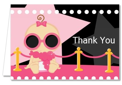  A Star Is Born!® Hollywood Black|Pink - Baby Shower Thank You Cards Blonde Hair