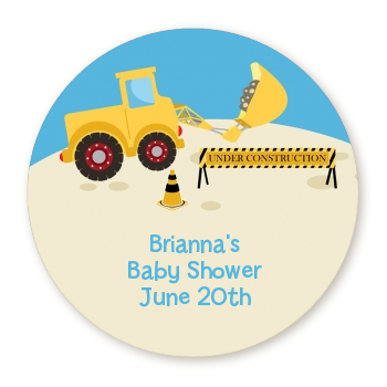  Construction Truck - Round Personalized Baby Shower Sticker Labels 