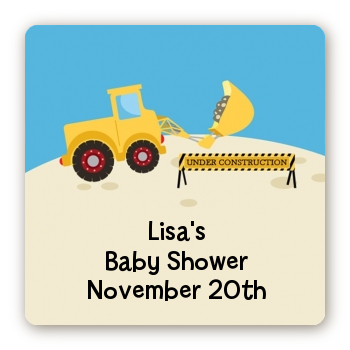 Construction Truck - Square Personalized Baby Shower Sticker Labels