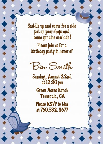 Cowboy Western - Birthday Party Invitations