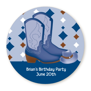  Cowboy Western - Round Personalized Birthday Party Sticker Labels 
