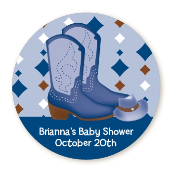  Cowboy Western - Round Personalized Baby Shower Sticker Labels 