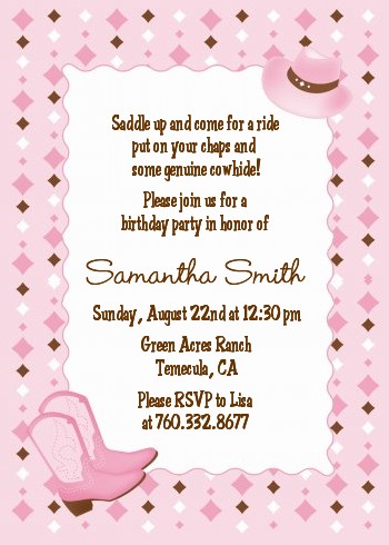 Cowgirl Western - Birthday Party Invitations