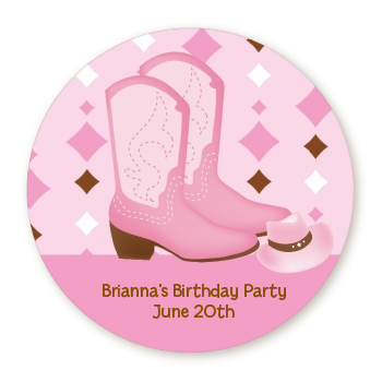  Cowgirl Western - Round Personalized Birthday Party Sticker Labels 