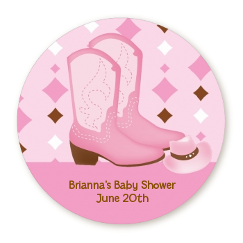  Cowgirl Western - Round Personalized Baby Shower Sticker Labels 