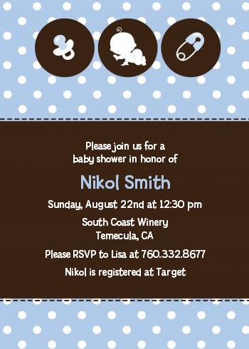 Modern Baby Boy Blue Polka Dots - Baby Shower Invitations