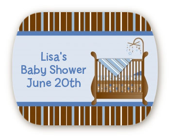 Crib Blue - Personalized Baby Shower Rounded Corner Stickers