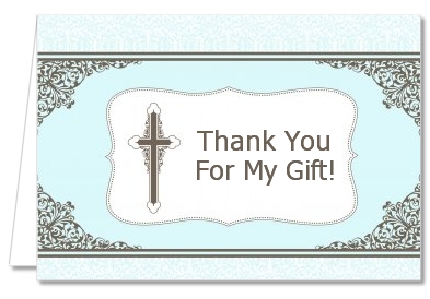 Cross Blue & Brown - Baptism / Christening Thank You Cards
