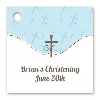 Cross Blue - Personalized Baptism / Christening Card Stock Favor Tags