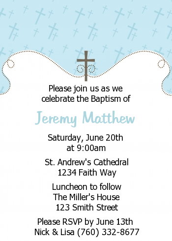 Cross Blue - Baptism / Christening Invitations