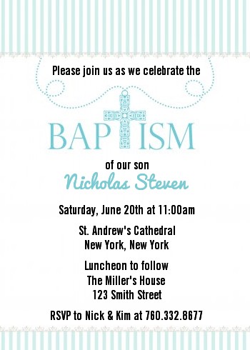 Cross Blue Necklace - Baptism / Christening Invitations