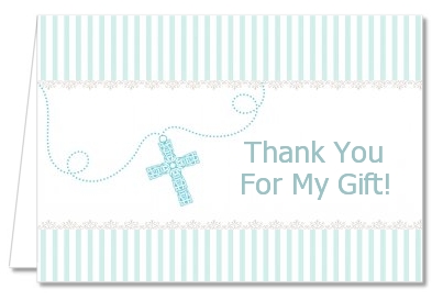 Cross Blue Necklace - Baptism / Christening Thank You Cards