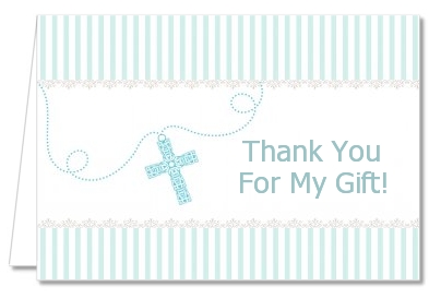 Cross Blue Necklace - Baptism / Christening Thank You Cards