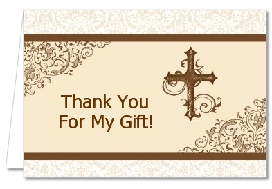 Cross Brown & Beige - Baptism / Christening Thank You Cards