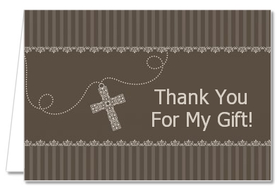 Cross Brown Necklace - Baptism / Christening Thank You Cards