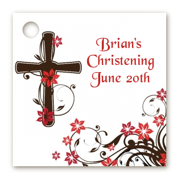 Cross Floral Blossom - Personalized Baptism / Christening Card Stock Favor Tags