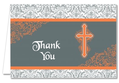 Cross Grey & Orange - Baptism / Christening Thank You Cards