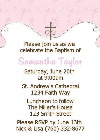 Cross Pink - Baptism / Christening Invitations