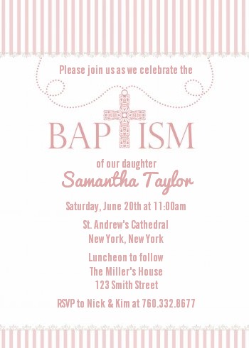 Cross Pink Necklace - Baptism / Christening Invitations