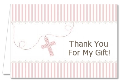 Cross Pink Necklace - Baptism / Christening Thank You Cards