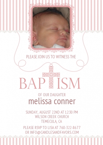 Cross Pink Necklace Photo - Baptism / Christening Invitations