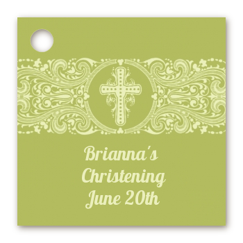 Cross Sage Green - Personalized Baptism / Christening Card Stock Favor Tags