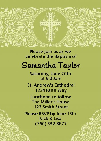 Cross Sage Green - Baptism / Christening Invitations