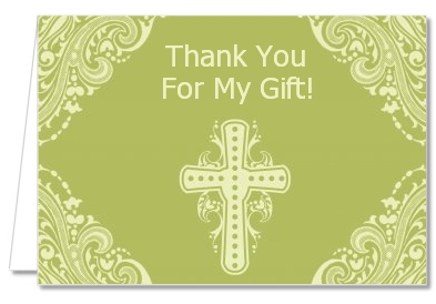 Cross Sage Green - Baptism / Christening Thank You Cards