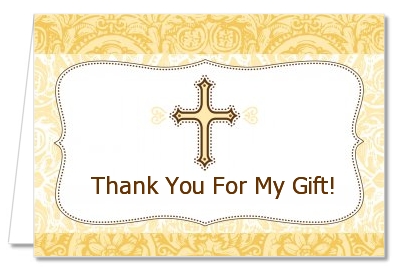 Cross Yellow & Brown - Baptism / Christening Thank You Cards