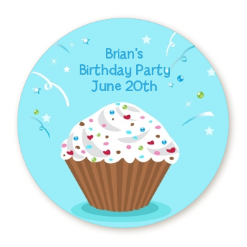  Cupcake Boy - Round Personalized Birthday Party Sticker Labels 