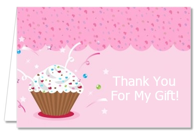 Cupcake Girl - Birthday Party Thank You Cards