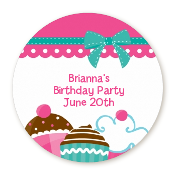  Cupcake Trio - Round Personalized Birthday Party Sticker Labels 