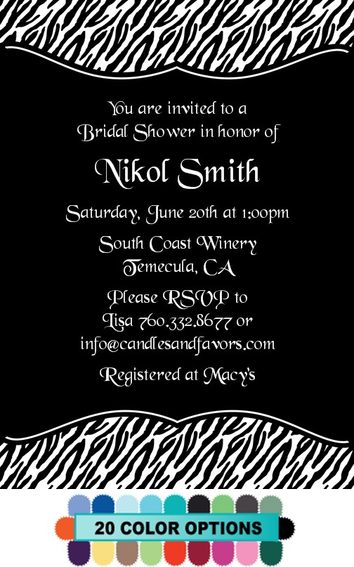  Custom Zebra - Bridal Shower Invitations 