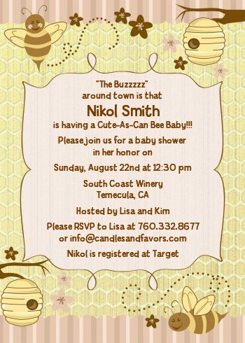Cute As Can Bee - Baby Shower Invitations