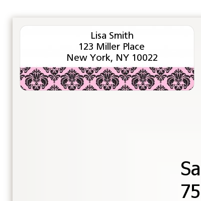  Damask - Birthday Party Return Address Labels Black & White