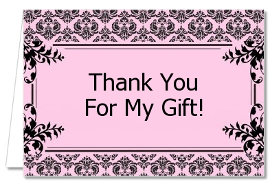  Damask - Birthday Party Thank You Cards White
